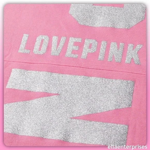 VS Pink S Pink Silver Shimmer Varsity Crew - Picture 2 of 3
